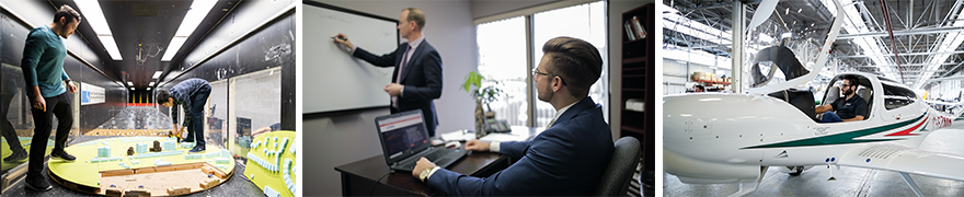 Students in the workplace, with supervisors and in production lines